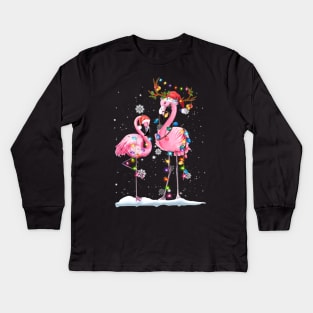 Christmas Flamingo Santa Hat Xmas Lights Flamingo Loves Shirt Kids Long Sleeve T-Shirt